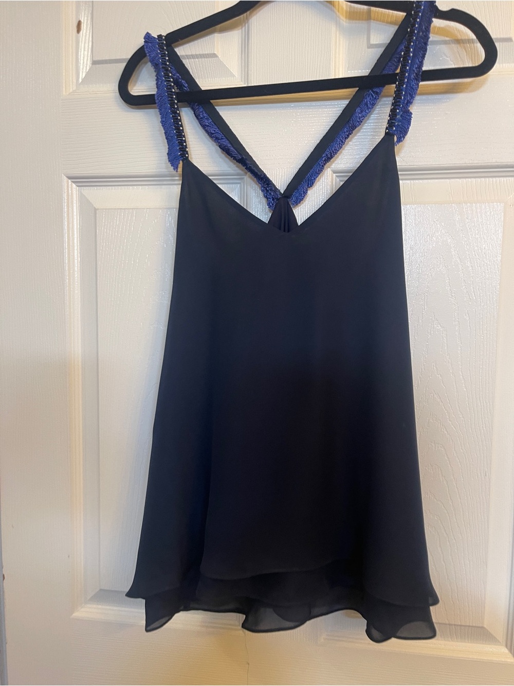 Derek Lam 10 Crosby Midnight A-line Cami with gorgeous decorative detail